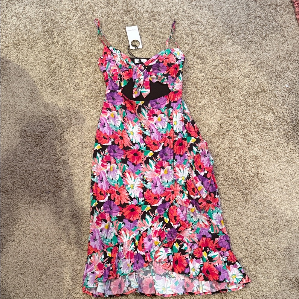 Privacy Please floral tie front cut out midi dress size Medium NWT!